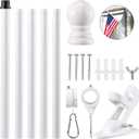 BONWIN White Flag Pole Kit for Outside House, 6FT Thickened Stainless Steel Wall Mount Flag Pole for 3x5'/ 4x6' Flag, 1" Anti-Wrap Spinning Flag Ring Clips & 2-Position Bracket Holder for Porch Yard