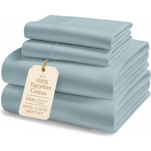 LANE LINEN 1000 Thread Count 100% Egyptian Cotton King Size Sheets Silky Sateen Weave, Naturally Cooling & Durable, Ultra-Soft Luxury You Can Feel,15" Deep Pocket King Sheet Set French Blue