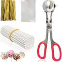 Cake Pop Sticks and Wrappers, Cake Pop Maker Set Include 100 Cake Pop Bags, Lollipop Sticks and Gold Metallic Twist Ties Meat Baller with One Handles Cake Pops Making Tools for Candies and Chocolates