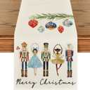 Artoid Mode Watercolor Nutcrackers Xmas Balls Merry Christmas Table Runner, Seasonal Winter Holiday Kitchen Dining Table Decoration for Indoor Outdoor Home Party Decor 13 x 72 Inch (Beige)