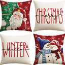 OTOSTAR Set of 4 Red Christmas Throw Pillow Covers 16x16 Inch Winter Xmas Decorative Pillow Case Cover for Sofa Living Room Holiday Decor (Red- Santa Claus and Couple Snowman)