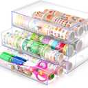 1 Pack 3 Drawer Washi Tape Organizer Plastic Washi Tape Storage Cube Organizer Box 10 x 7 x 6.8 Large Capacity Clear Storage Drawer Holder for Art Craft Embellishments Jewelry Makeup