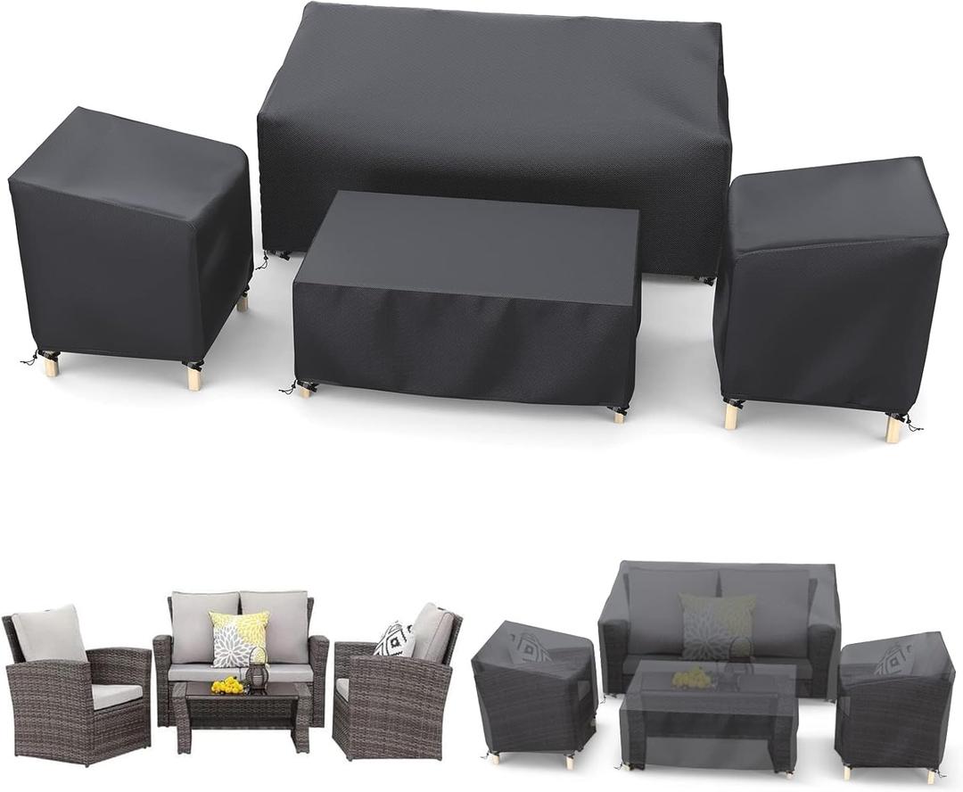 STARTWO Outdoor Patio Furniture Cover Waterproof 4-Piece Set for Chairs, Loveseat and Coffee Table, Heavy Duty 420D, Black (X-Large)
