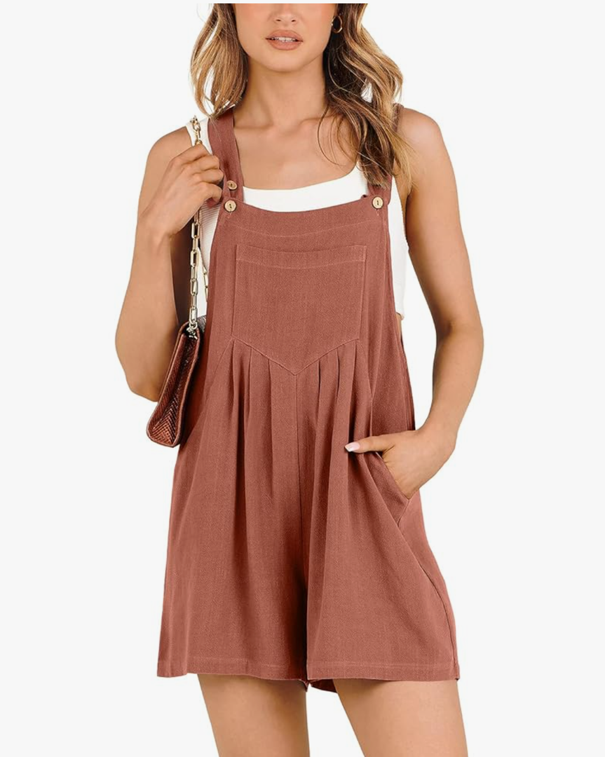 ANRABESS Women's Summer Casual Rompers Bib Short Overalls Loose Linen Jumpsuit Beach Outfits Travel Vacation Clothes Large