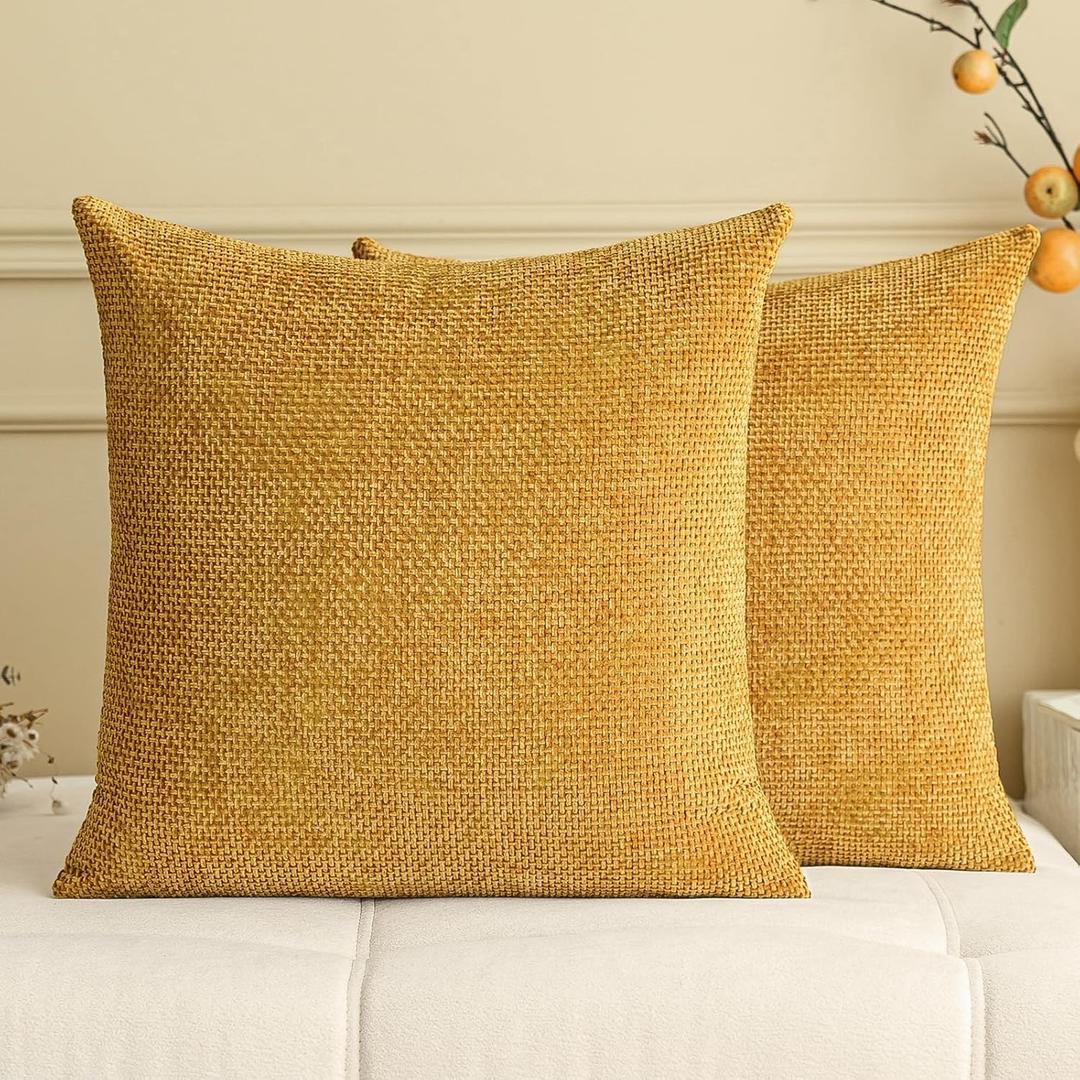 a moment Fall Mustard Yellow Chenille Throw Pillow Covers 20x20 Inch Pack of 2 Modern Decorative Throw Pillow Covers Farmhouse Cross Covers Home Decor for Sofa Bedroom Living Room