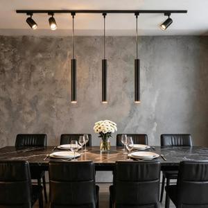 Kitchen Island 6 LED Black Track Pendant & Spot Lighting Kit, 120V 3CCT, 3 Pendant Lights & 3 4000K Spotlights with 9.84FT H-Type Rails, Modern Ceiling Light Fixture for Dining Room Living Room Cafe, 3 Pendent Lights
