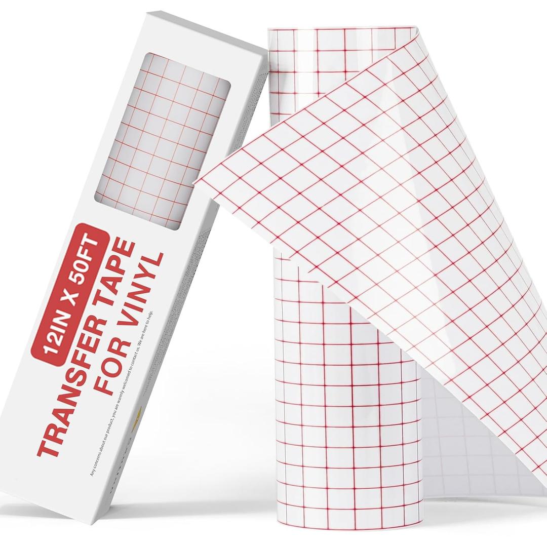 YRYM HT Clear Vinyl Transfer Paper Tape Roll-12 x 50 FT w/Alignment Grid Application Tape for Silhouette Cameo, Adhesive Vinyl for Decals, Signs, Windows, Stickers