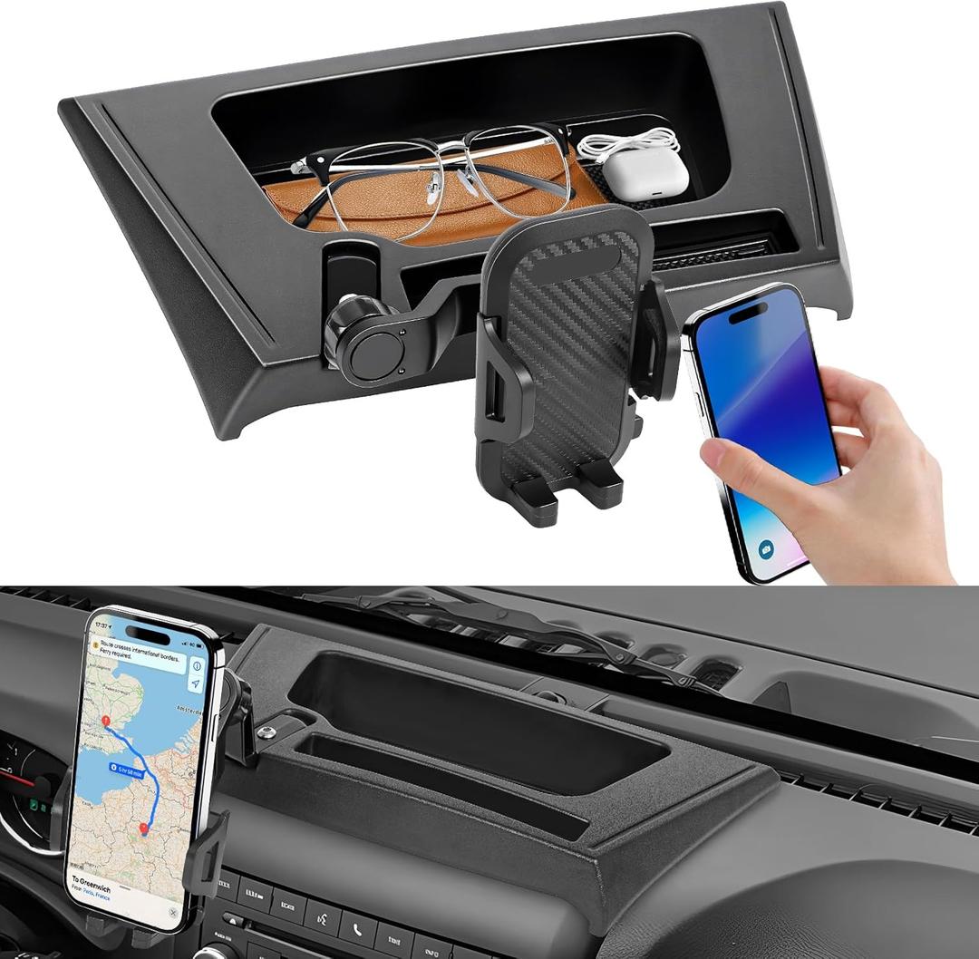 Upgraded Phone Mount Compatible with Jeep Wrangler JK JKU 2012-2018 | Anti-Shake Dash Multi-Mount + Storage Tray | 360 Rotation Phone Holder | Off-Road Interior Accessories