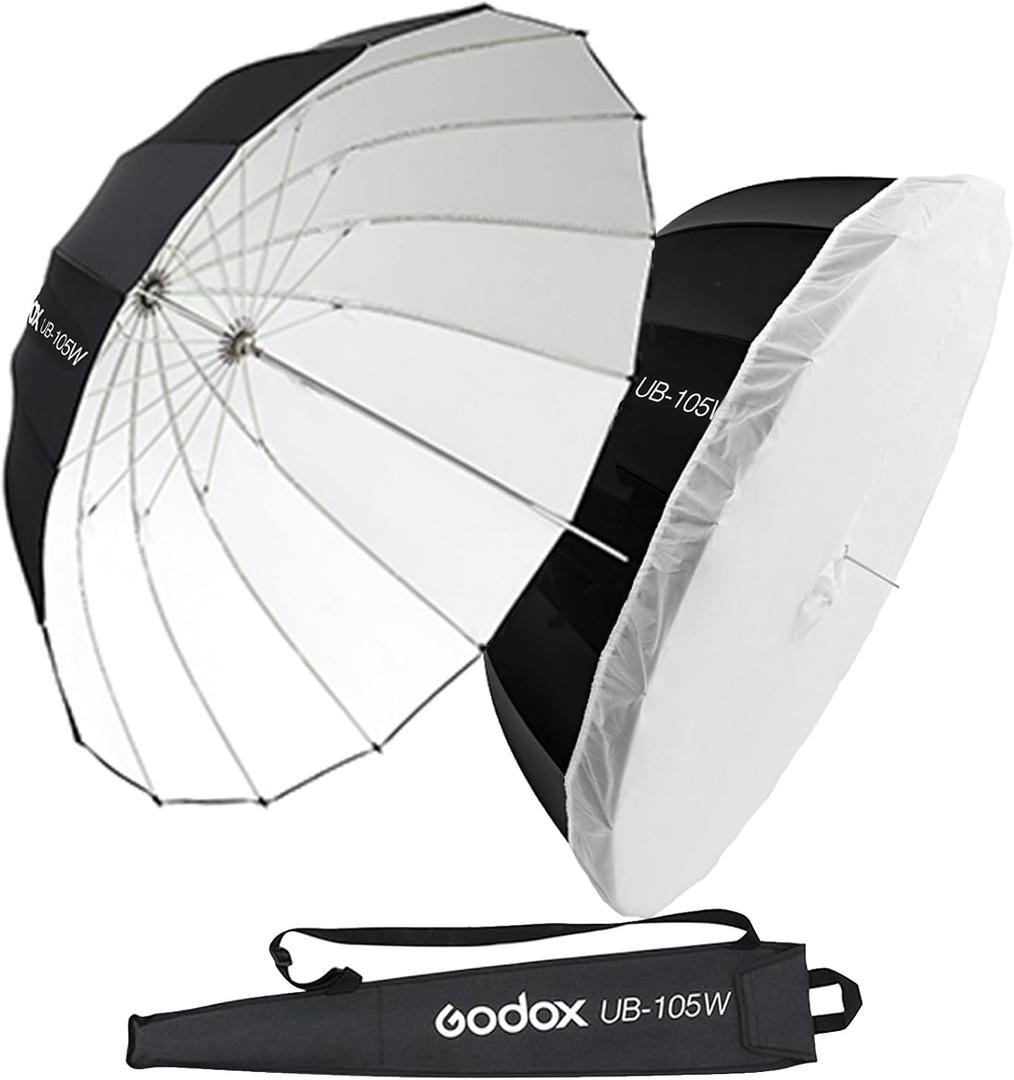 Godox 41.3" / 105cm Parabolic Deep Reflective Umbrella White Inner Studio Soft Light Umbrella with Withe Diffuser Cover for Photography Video Studio Shooting
