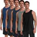 TELALEO 5 Pack Men's Workout Tank Tops Sleeveless Mesh Muscle Gym Shirt Quick Dry Black/Gray/Charcoal/Navy/Blue (Large)