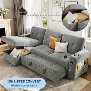 GarveeHome 84 Inch for Living Room, Apartment, Velvet, Light Grey