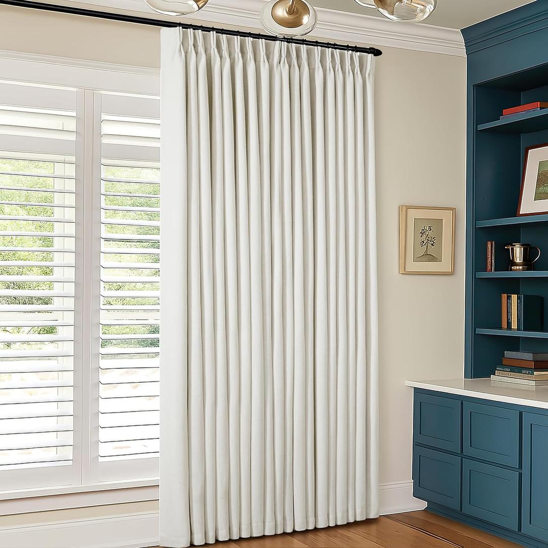 Extra Wide 60 Inch Width 100% Blackout Curtains 102 Inches Long for Living Room Bedroom Room Darkening Linen Pinch Pleated Thermal Insulated Dual Layer Cream Window Sliding Door Drapes 60x102 1 Panel