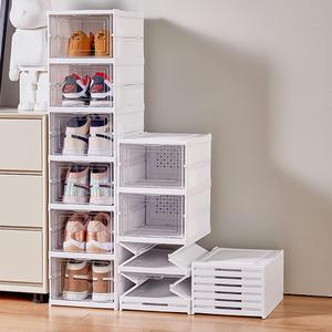 6-Tier Shoe Rack Shoe Storage Box Bins Clear Collapsible Plastic Installation-Free Stackable Foldable Tote with Lids Organizing Dustproof