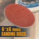 POWERTEC 40 Grit, 100 Pack, 6 Inch Sanding Discs Hook and Loop, 6-Hole Aluminum Oxide Orbital Sander Pads, Woodworking Round Sandpaper for Random Orbital, Air, Pneumatic & DA Sanders (45204-P4)
