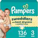 Pampers Swaddlers Diapers, Size 3 (13-26 lbs), 136 Count, Absorbent, Keeps Baby Dry and Comfortable, Skin Safe Disposable Baby Diaper 