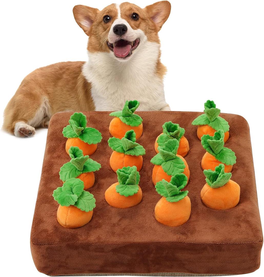 Interactive Dog ToysCarrot Snuffle Mat for Dogs Plush Puzzle Toys 2 in 1 Non-Slip Nosework Feed Games Pet Stress Relief with 12 Carrots