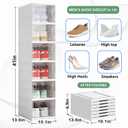 Shoe Storage Organizer Box 6-Tier Foldable Collapsible Stackable Shoe Rack Bins, Fit Size 12, No Assembly, for Men and Women