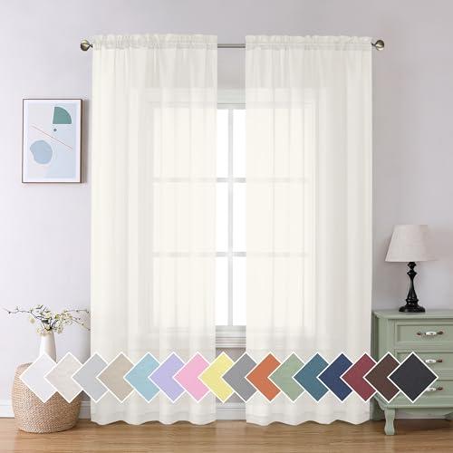 Aiyufeng 2 Pack Ivory Sheer Curtain 84 Inches Long, Light Filtering Airy Voile Drapes for Living Room, Patio, Sliding Door, Each 40" W x 84" L