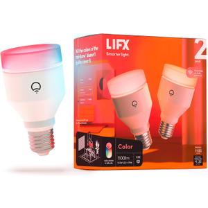 LIFX color, A19 1100 lumens, Wi-Fi Smart LED Light Bulb, Billions of colors and Whites, No bridge required, Works with Alexa, Hey Google, HomeKit and Siri multicolor (Pack of 2)