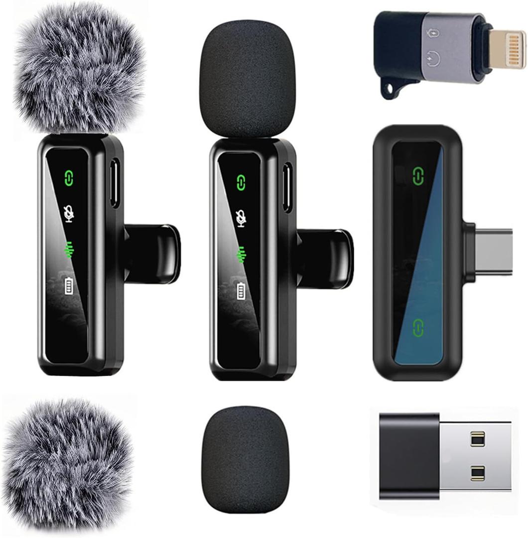 Wireless Lavalier Microphone for iPhone - iPad, Android Phone Computer, Mini Microphone for Live Streaming, Video Recording, Outdoor or Indoor Interviews, YouTube, TikTok, Vlog (black)