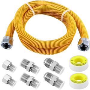 AMI PARTS 48" Flexible Gas Line Kit Yellow Coated, Gas Hose Connector Kit for Dryer, Stove, Water Heater,5/8" OD(1/2" ID) Stainless Steel Gas Line with Connector 1/2" MIP &1/2"FIP & 3/4"MIP Fitting