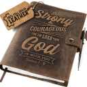 moonster Refillable Leather Journal Joshua 1:9 Bible Verse Embossed Journals with Pen  Milled A5 Leather Journal Lined Paper - Line Notebooks for Men  Leather Notebook with Pen Holder - 320 Pages