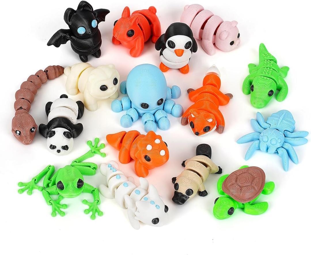3D Printed Mini Animals,Articulated Flexible Fidget Toy,Tiny Animals Figurines Exquisite Cute Pet Toy.Kindergarten Graduation Gifts (16pc)