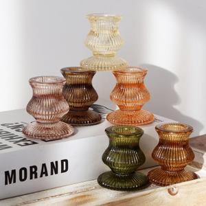 WDHODEC Glass Candlestick Holders 12PCS Taper Candle Holders for Table Centerpiece Vintage Colorful Candle Sticks for Wedding, Party and Birthday Table Decoration(Brown)