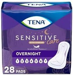 Tena Incontinence Pads, Bladder Control & Postpartum for Women, Overnight Absorbency, Sensitive Care, 28 Count (28 Count), White