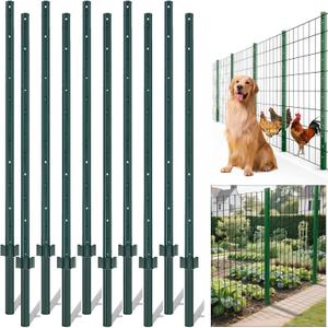 AMAGABELI GARDEN & HOME Metal Fence Posts 4 Feet 10 Pack Heavy Duty No Dig Garden U Post Stakes for Wire Fence Temporary Fencing Safety Fence Plastic Mesh Fence Garden Fencing T Post for Yard Green