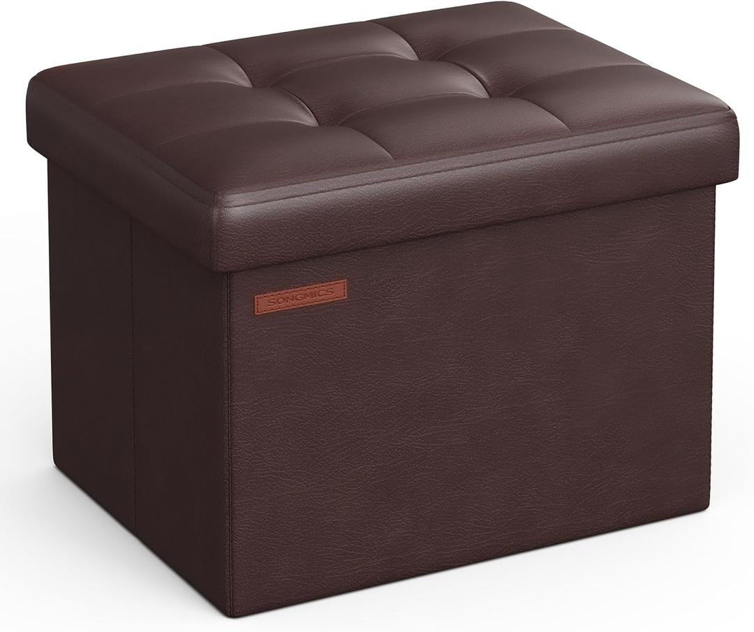 SONGMICS Small Folding Storage Ottoman, Foot Rest Stool, Cube Footrest, Synthetic Leather, 12.2 x 16.1 x 12.2 Inches, 286 lb Capacity, for Living Room, Bedroom, Dorm, Chestnut Brown ULSF100K02 SONGMICS Small Folding Storage Ottoman, Foot Rest Stool, Cube Footrest, Synthetic Leather, 12.2 x 16.1 x 12.2 Inches, 286 lb Capacity, for Living Room, Bedroom, Dorm, Chestnut Brown ULSF100K02