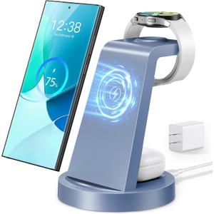 Wireless Charger for Samsung Charging Station: 3 in 1 Wireless Charging Station for Samsung Galaxy Watch - Blue