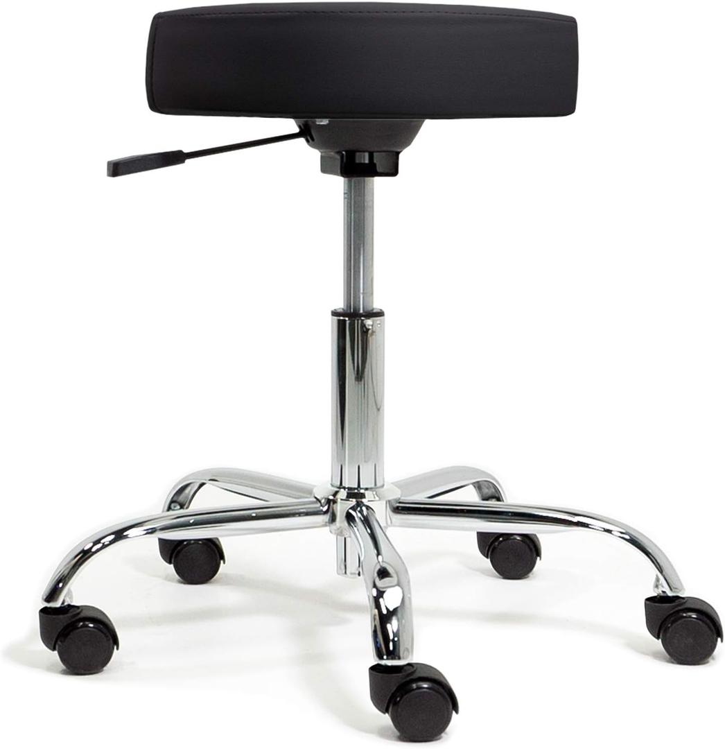 EARTHLITE Pneumatic Massage Salon Drafting Stool - No Leaking (vs. Hydraulic), Adjustable, Rolling, CFC-Free / Medical Spa Facial Chair (Black)