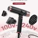 Dual Voltage Ionic Hair Dryer with Diffuser - 1875W High-Speed Blow Dryer for Women, Fast Drying, No Heat Damage, Low Noise, Lightweight, European Travel 110V-120V/220V-240V, Gifts for Women