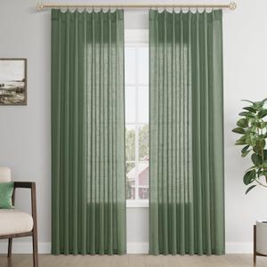 Joywell Linen Pinch Pleated Window Curtains 96 Inch Long,Back Tab Clip Rings Semi Sheer Light Filtering Drapes with Hooks for Bedroom Living Room Decor,W50 x L96,Olive Green,2 Panels Set