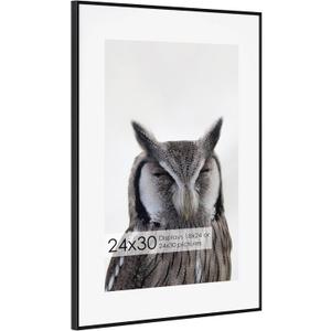 24x30 Metal Picture Frame with 18x24 Mat, Brushed Aluminum Finish, Tempered Glass Front, and Attached Hanging Hardware - Versatile Wall Display Frames for Vertical or Horizontal Orientation(Black,