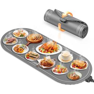 Warming Mat for Food Extra Large, 36"x15" Food Warming Mat with Heat Insulation Pad, Silicone Heating Mat for Food, Rollable & Portable, Food Warmers for Parties Buffet,Gatherings,Everyday Use (Gray)