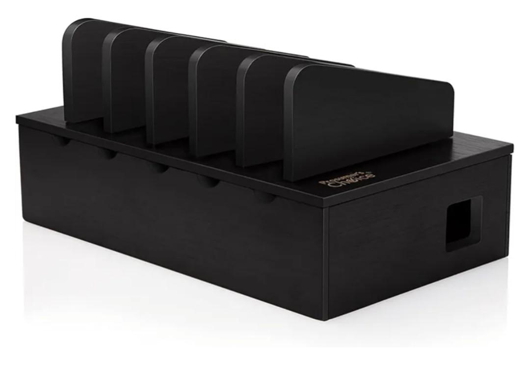 Prosumer's Choice Charging Station for Multiple Devices - 5 Device Charger Organizer for Smartphones and Tablets - Wooden Rack with Removable Dividers - Charging Dock for Work from Home - Black