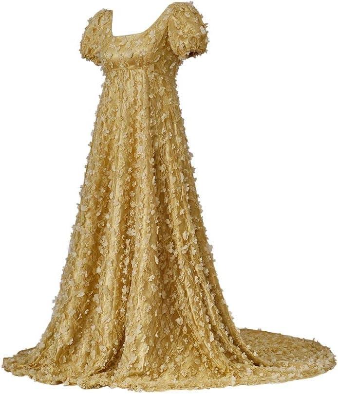MyheroCos Regency Dress Women's Blue Lace Dress Yellow-XL