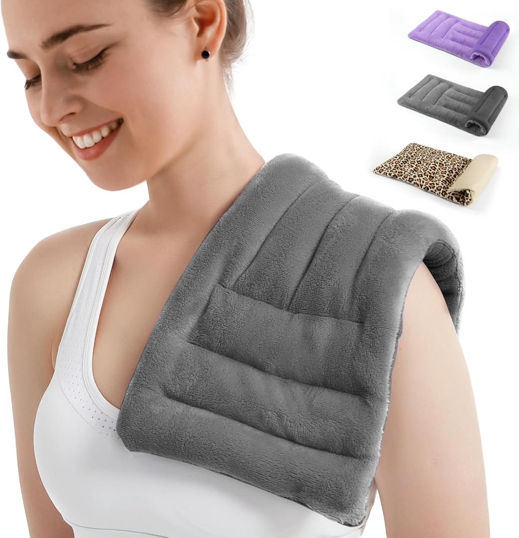 Microwave Heating Pad for Pain Relief, 8 x 18 Microwavable Moist Heat Pads for Neck, Shoulder, Back, Knee, Period Cramps, Rice Heat Pack Hot & Cold Compress Reusable & Portable, Grey
