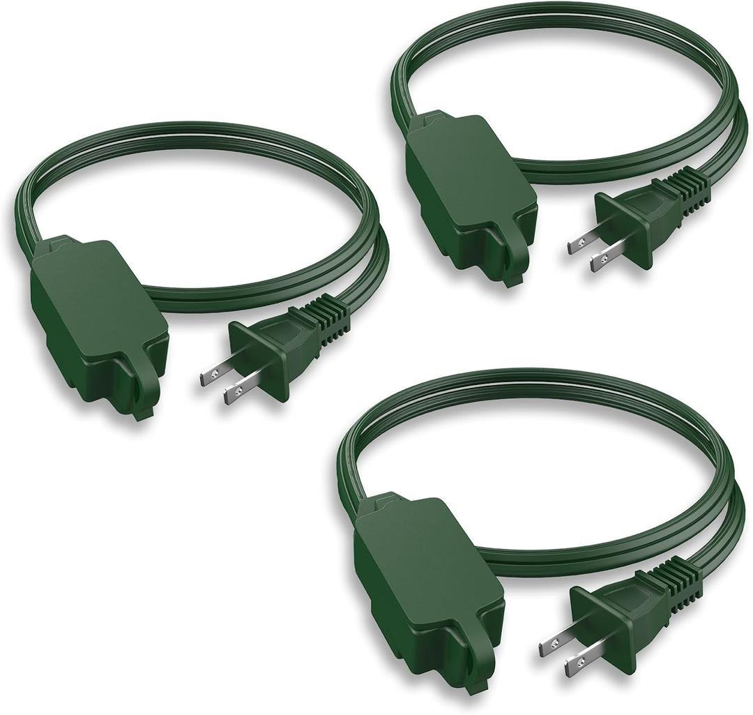 PLUGTUL Green Indoor Extension Cord 3 FT, 2 Prong Extension Cord, 3 Polarized Outlets with Safety Cap Protect for Home Office, 16/ 2 SPT-2 ETL Listed, 3 Pack