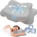 Cervical Pillow for Neck Pain Relief, Cooling Contour Memory Foam Pillows Support Odorless Ergonomic Neck Pillow Adjustable Orthopedic Bed Pillow for Side Back Stomach Sleeper with Pillowcase, Grey