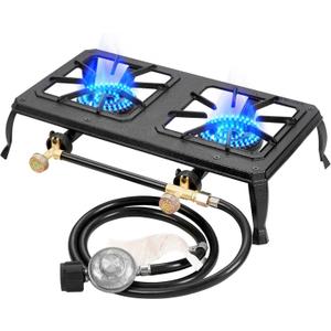 Vivicreate Cast Iron Propane Gas Stove Double Burner Heavy Duty Portable Removable Outdoor Cooker 200LB Support High Heat for Camping BBQ Fogon de Gas Estufa de Gas Portatil Parrillas de Gas