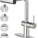 CREA Bar Sink Faucet,Chrome Bathroom Facuets 1 3 Holes, Single Handle Bathroom Faucets with Deck Plate,360Swivel Stainless Steel Small Kitchen Faucet for Mini Pre Sink RV Vanity Faucet (Brushed)