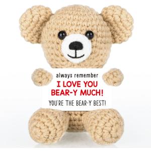 WELLBANEE Mini Crochet Bear Gifts for Her Him, Wife Husband Girlfriend Boyfriend I Love You Gift, Anniversary Birthday Gifts, Handmade Bear Small Stuff Things