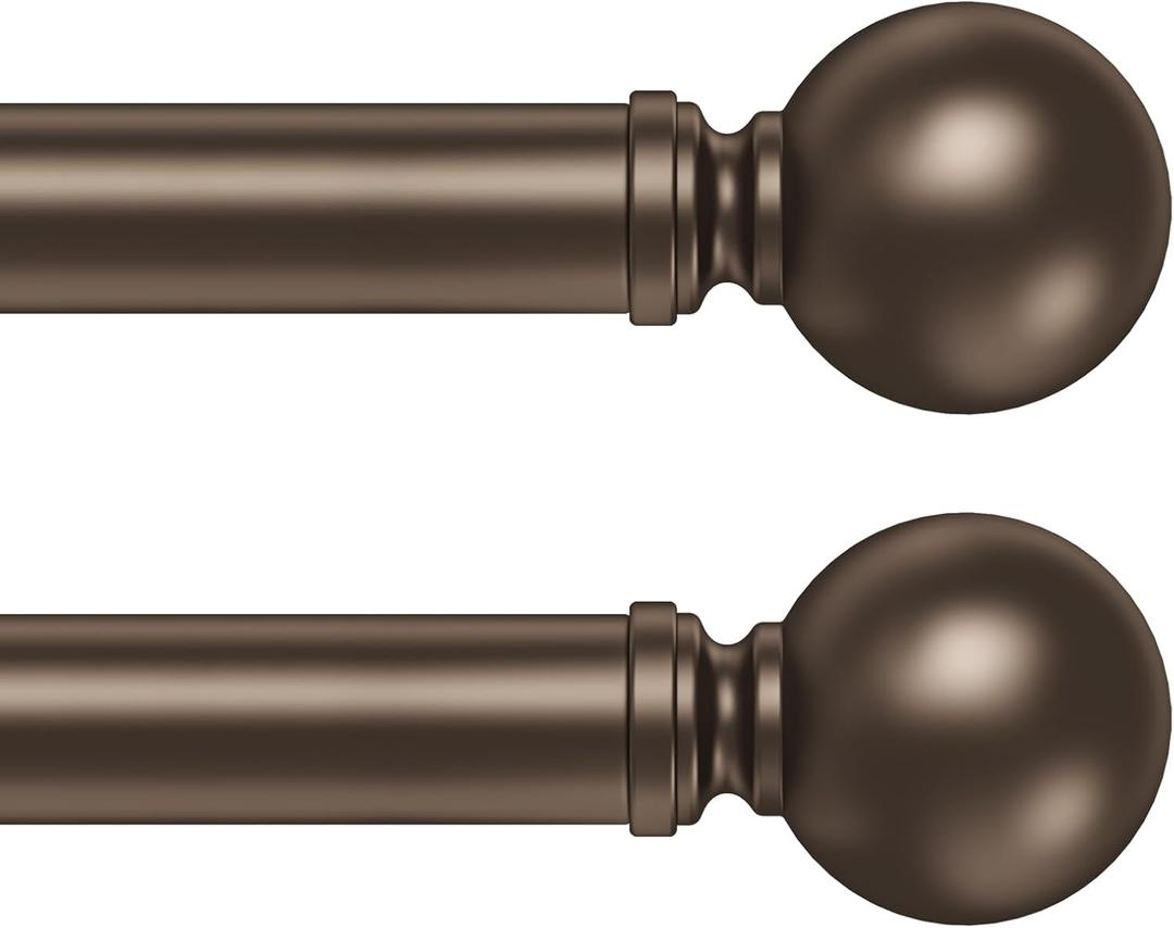 Hei!Dear 2 Pack Bronze Curtain Rods for window 20 to 40 Inches(1.67-3.33 Feet), Adjustable 5/8 inch, HeavyDuty Decorative Drapery Rods,Small Window Rods Set,Size: 18"-45",Bronze