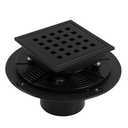Heaorld Square Shower Drain 4 Inch with Flange, Matte Black Tile Shower Floor Drain Kit 304 Stainless Steel, Removable Grid Grate and Hair Catcher
