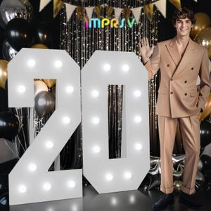 Imprsv Marquee Numbers 20th-Birthday Decorations: Large 4ft Light up Number Balloon for Party Big 20 Year Old Women Men Birthday Decoration Anniversary Foam Board Wall Number 20