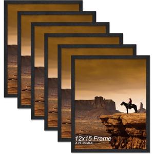 A PLUS MAX 12x15 Picture Frame Set of 6, Black Engineered Wood Frame for 12 x 15 Inch Picture Poster Photo, Light Weight 12 by 15 Frame with Wood-grain for Wall - 6 Pack/Black/12 x15