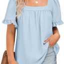 BZB Womens Summer Peplum Tops Sqaure Neck Ruffle Sleeve Blouses Fit Flowy Shirts S-2XL (Blue, S)